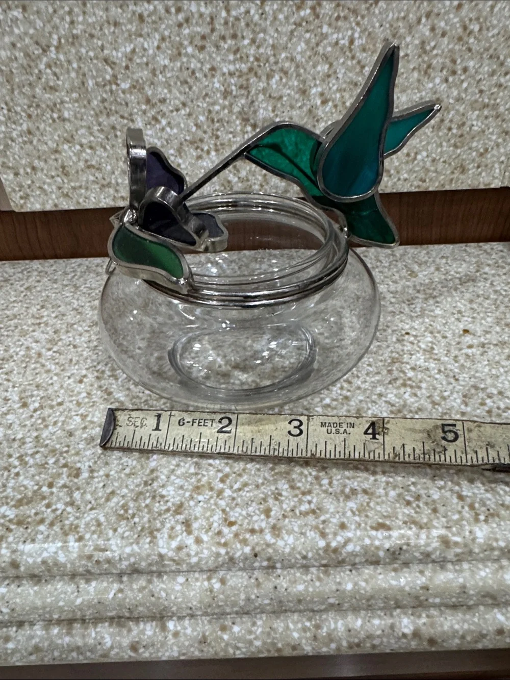 Stained Glass Hummingbird & Butterfly Glass Bowl - Green Accent